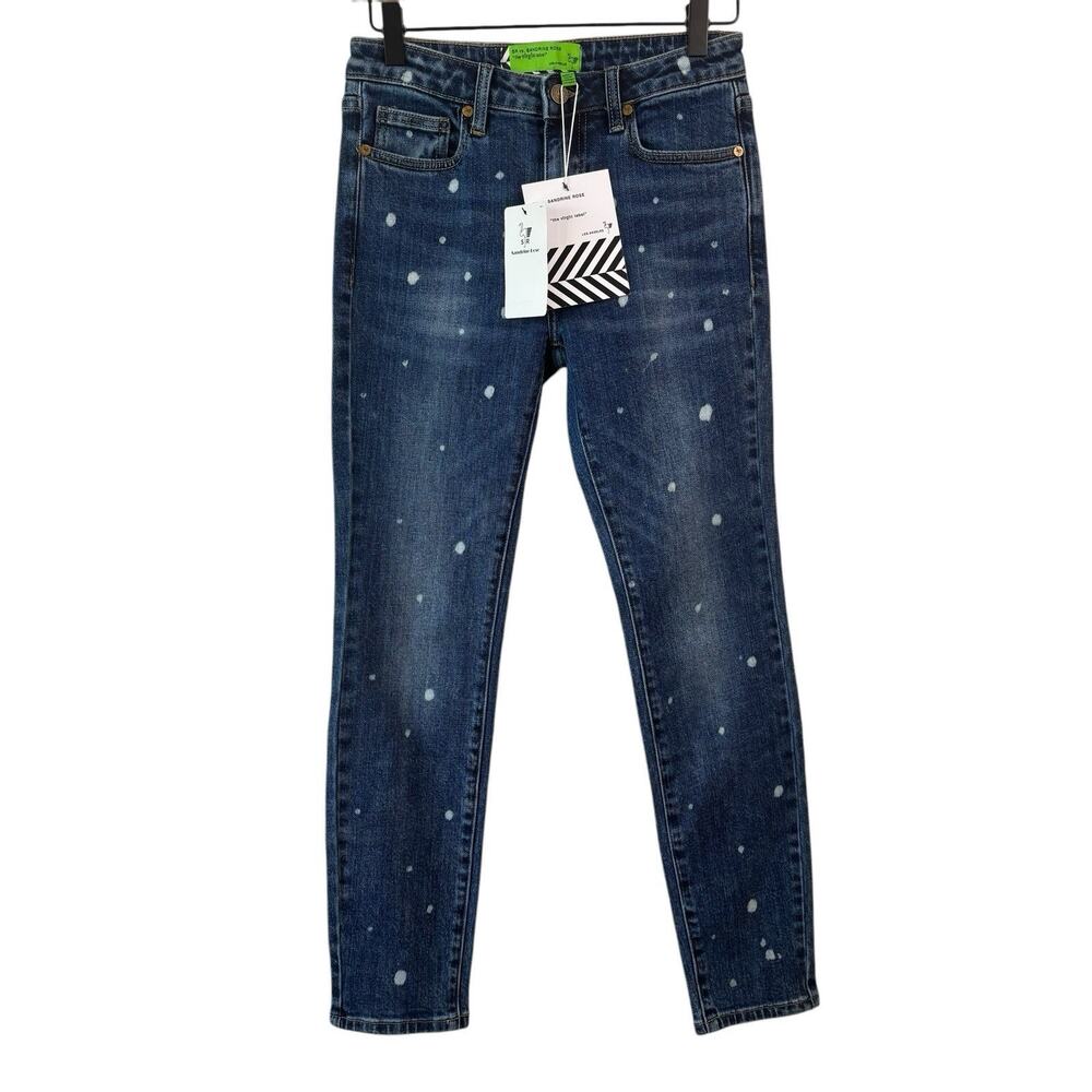 Sandrine Rose X Free People Women's Sz 25 Blue Polka Dot Straight Jeans New‎